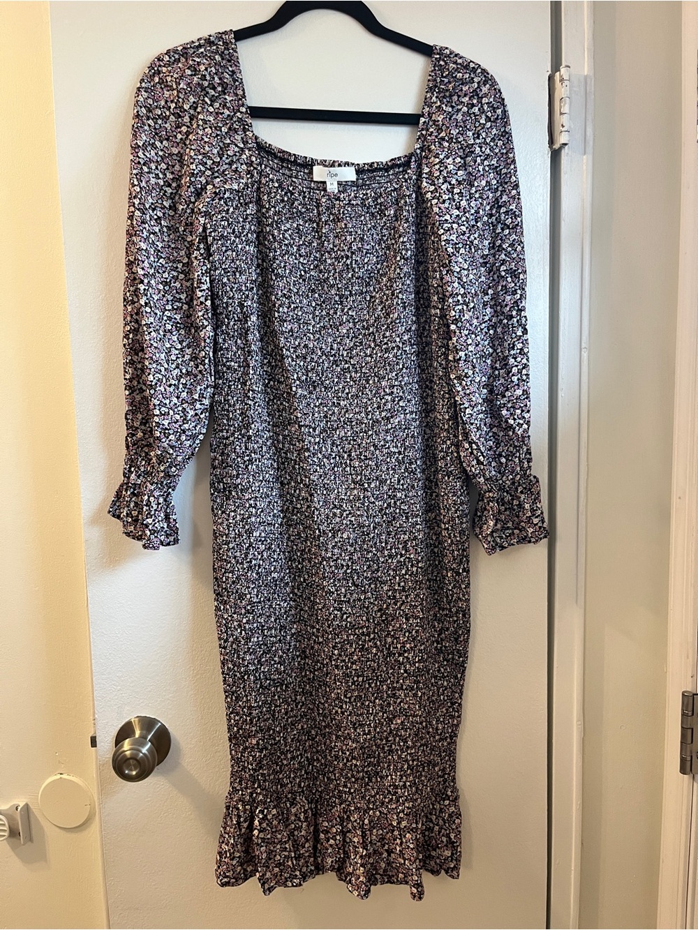 Ripe Purple Floral Smocked Midi Dress
